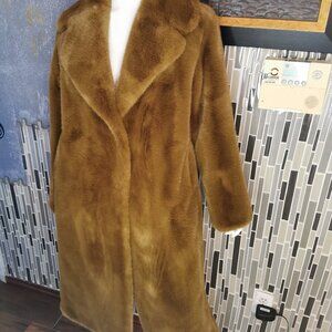Mango Mng Faux Fur Long Coat Womens Size Small Brown Long Sleeve Casual